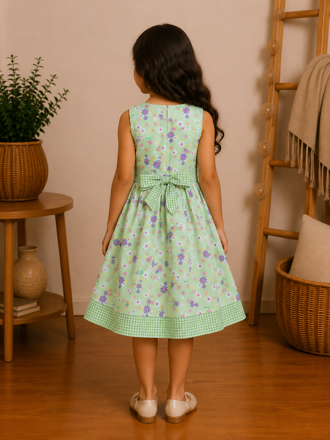Robe Fille Fleurie Vert Pastel – Élégance et Douceur pour Toutes les Occasions