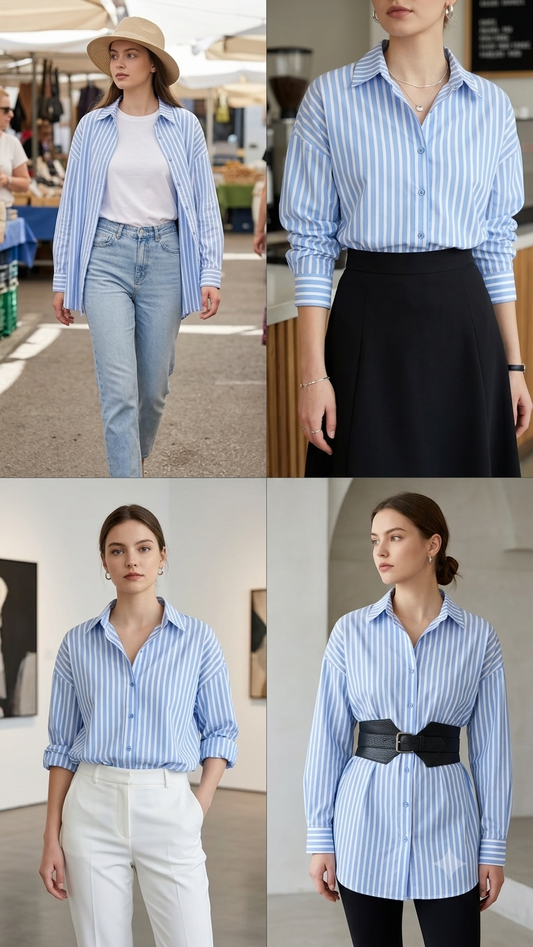 Chemise Oversize Rayée Bleu et Blanc – Style Casual Chic