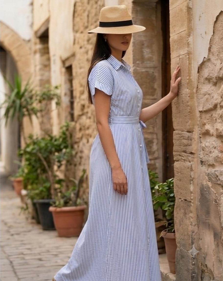 Robe Chemise Midi à Rayures – Le Chic Estival Intemporel
