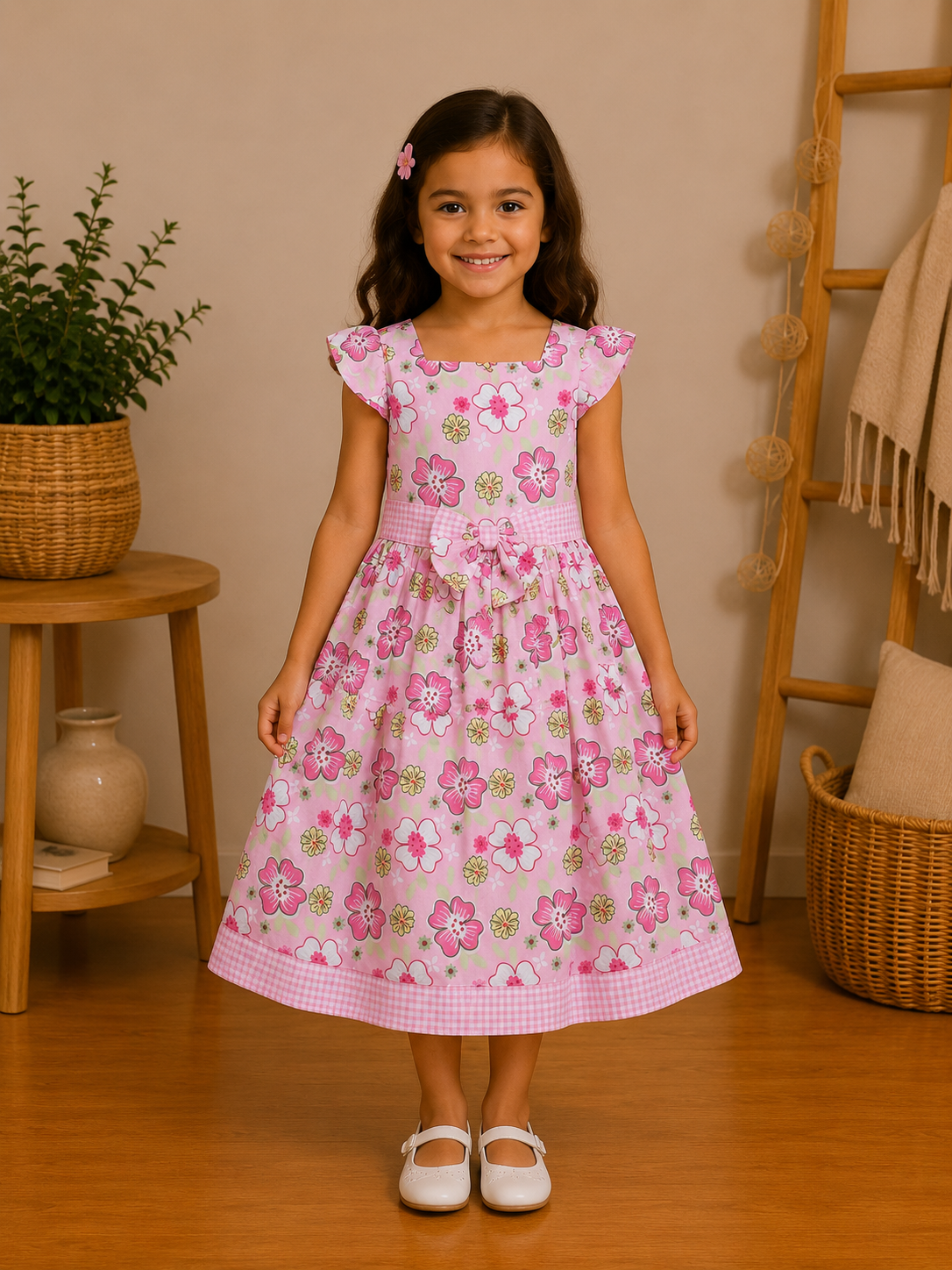 Robe de fête pour petite fille - Roses et imprimé floral