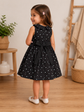 Robe Patineuse Noire à Motifs pour Fille – Édition Douceur Fleurie (avec Ceinture Ruban Rose)