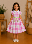 Robe de Cérémonie Fille à Carreaux Rose et Col Claudine – Lison