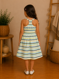 Robe fille d'Été à Bretelles et Rayures Marines Multicolores – Blanc, Bleu & Vert