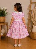 Robe Fille Rose à Fleurs Pastel et Col Claudine – Léna