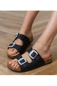 Sandales Arizona Brillantes à Boucles Strass – Noir & Liège