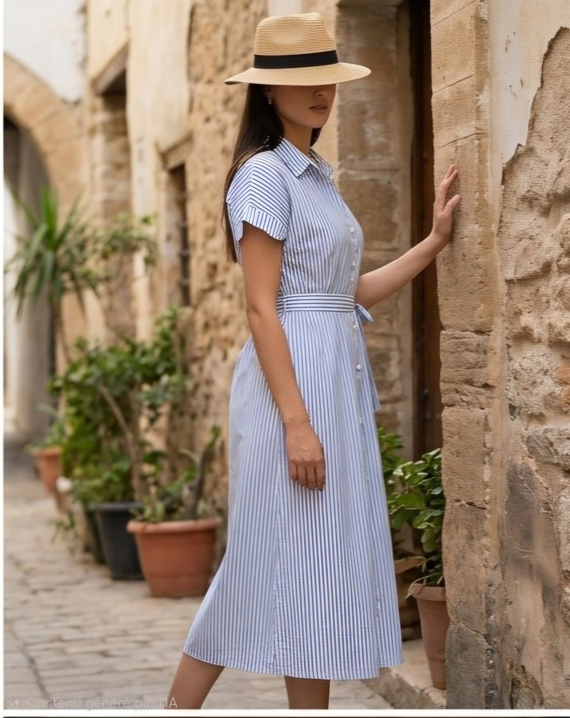 Robe Chemise Midi à Rayures – Le Chic Estival Intemporel