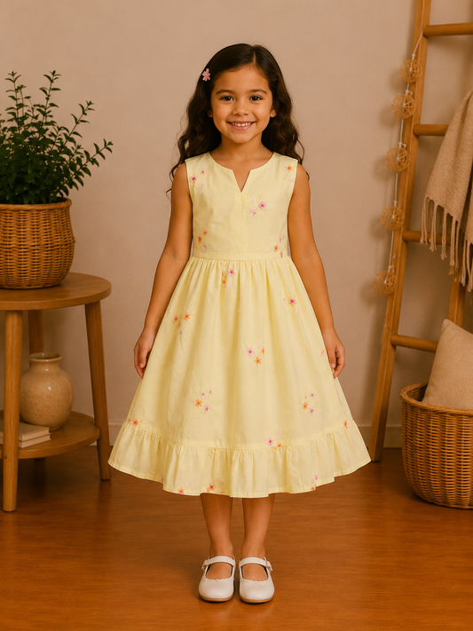 Robe fille de Cérémonie Fleurie Jaune Pastel – Douceur de Printemps