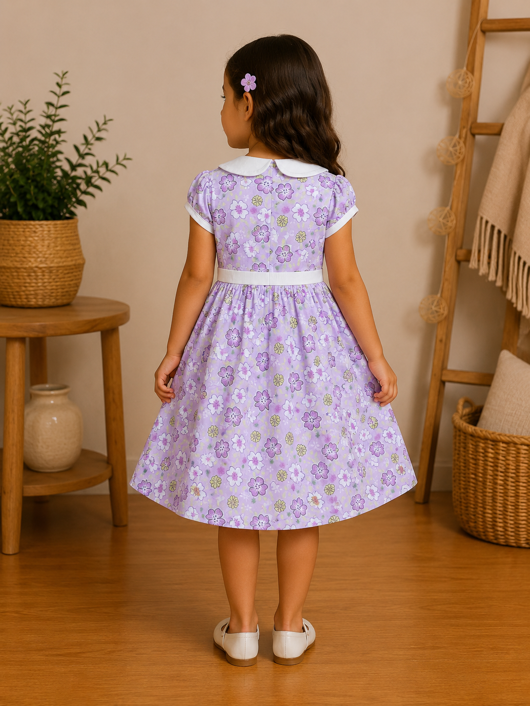 Robe Fille Lilas à Fleurs Pastel et Col Claudine – Emma
