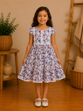 Robe fille d'Été Fleurie à Manches Papillon et Galons de Dentelle – Multicolore