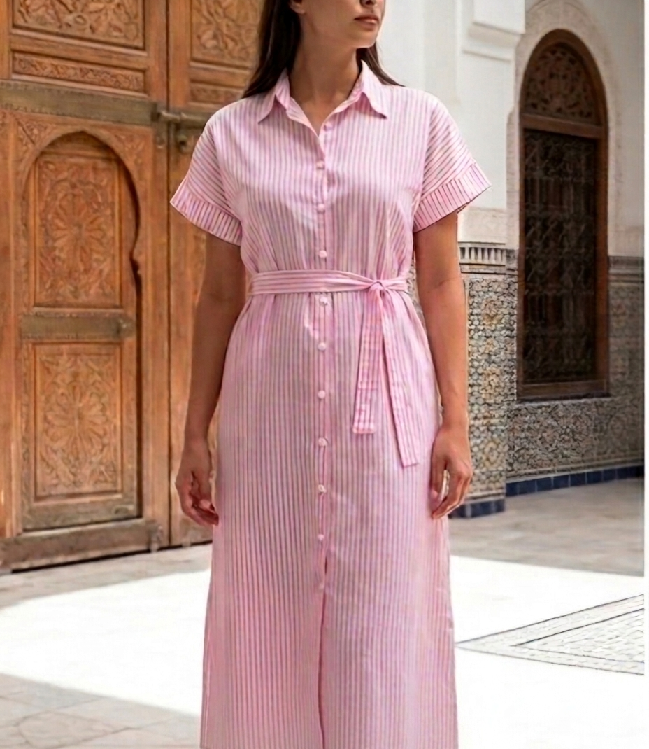 Robe Chemise Midi à Rayures – Le Chic Estival Intemporel