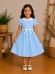 Robe Fille Bleue Ciel à Col Claudine et Micro-Motifs – Alice